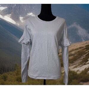 Y2K  Ralph Lauren Blouse‎ Baby Blue Womens  Boho Ruffle Shoulder Top - L